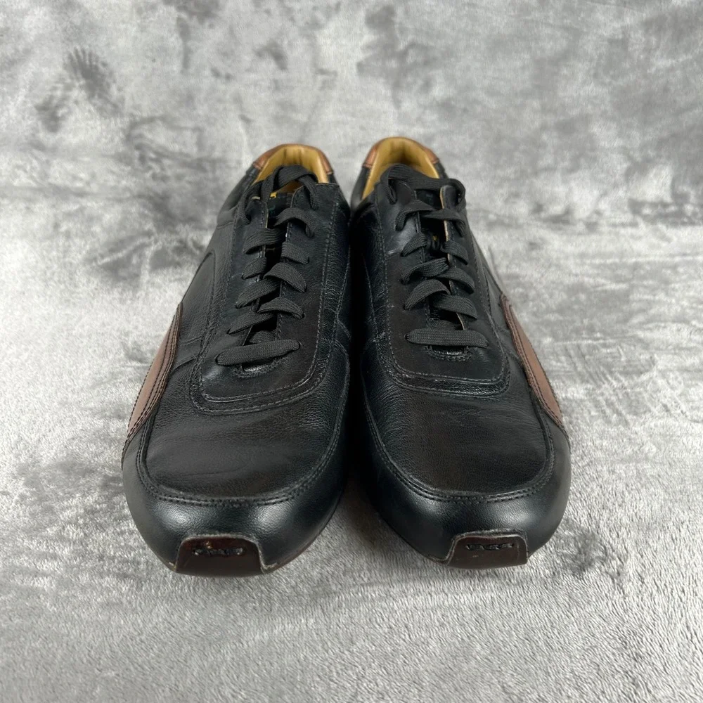 I.Travel Black Brown Leather Sneakers Mens 44EU Low Top Lace Up APM4301B